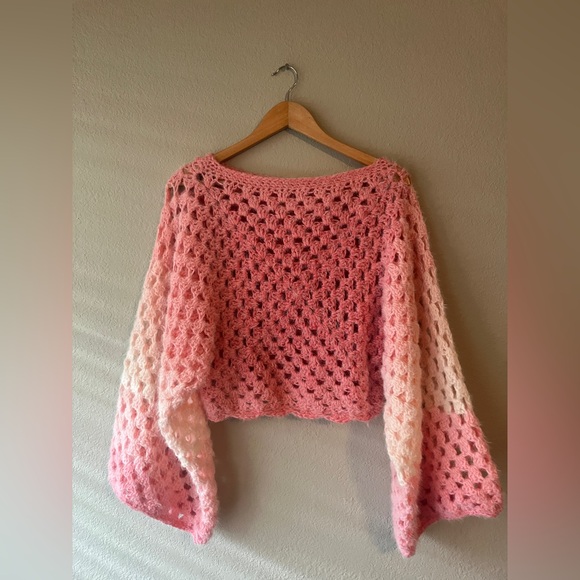 Handmade Crochet Pink Ombre Granny Square Fuzzy Sweater Size S/M - Picture 4 of 8